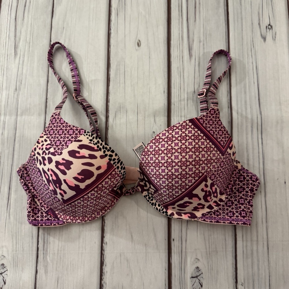 Victoria's Secret Push up Padded Bra Purple Cheetah Leopard Print Size 36B